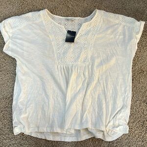 Lucky Brand Short Sleeve Lace V-neck Top Size Large NWT